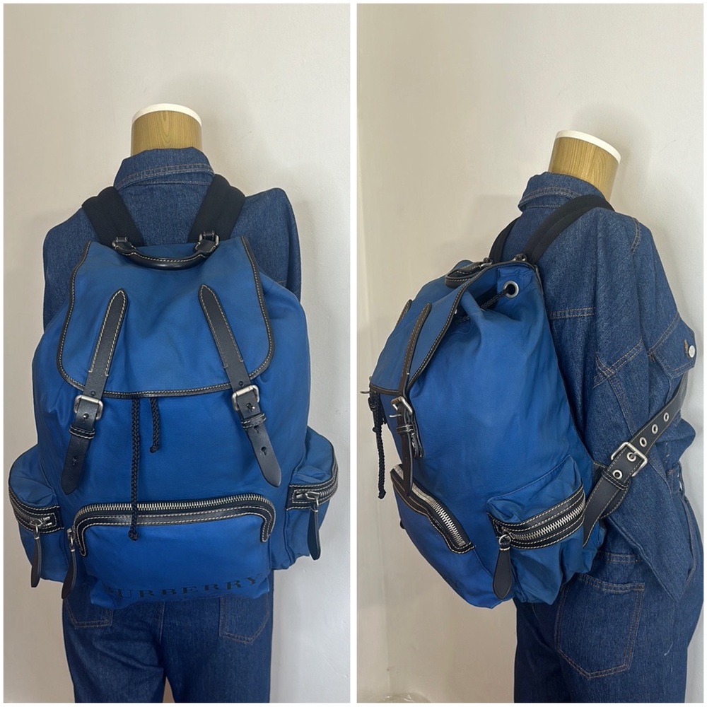 BURBERRY 
Nylon Logo Print Large Rucksack Backpack Bright Blue